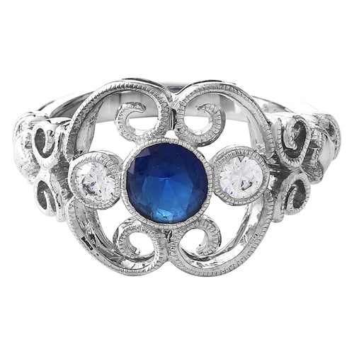 Diamond & Round Sapphire Mount Center Ring