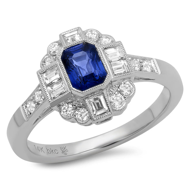 Diamond & Sapphire Emerald Cut Mount Ring