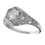 Vintage Inspired Hexagon Halo Diamond Semi-Mount Ring