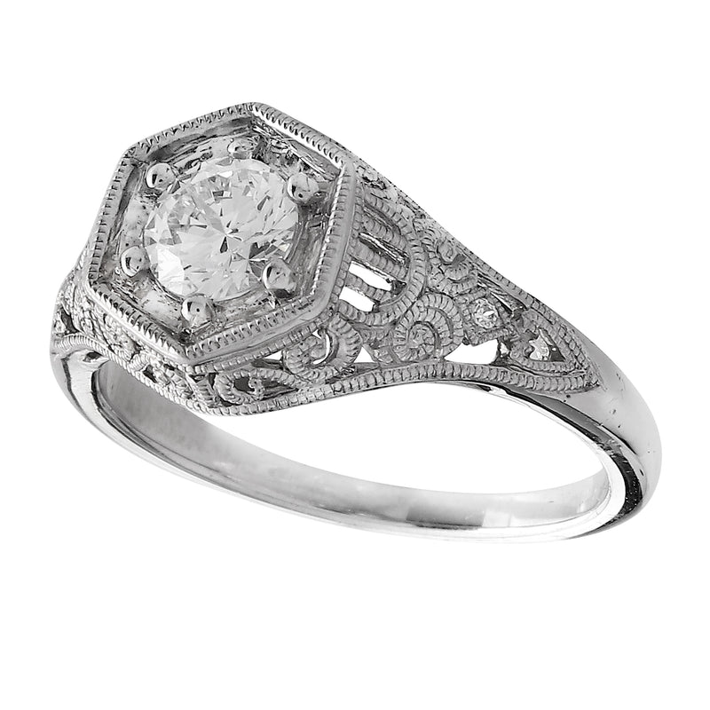 Vintage Inspired Hexagon Halo Diamond Semi-Mount Ring