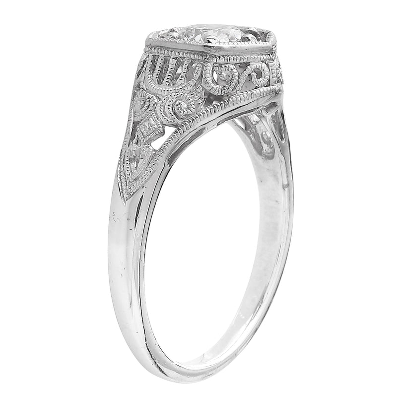 Vintage Inspired Hexagon Halo Diamond Semi-Mount Ring