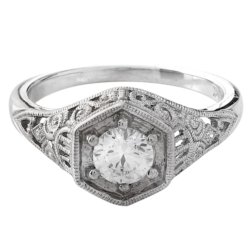 Vintage Inspired Hexagon Halo Diamond Semi-Mount Ring