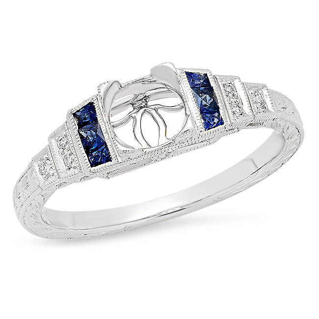 Diamond & Sapphire Semi Mount Center Ring