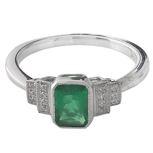 Vintage Inspired Diamond and Emerald Mount Ring