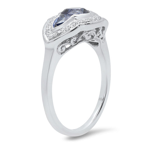 Vintage Inspired Diamond & Sapphire White Gold Ring