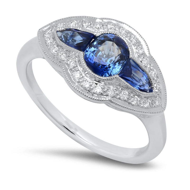 Vintage Inspired Diamond & Sapphire Mount White Gold Ring