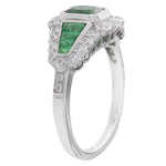 Art Deco Inspired Diamond, Emerald & Emerald Center Semi-Mount Ring