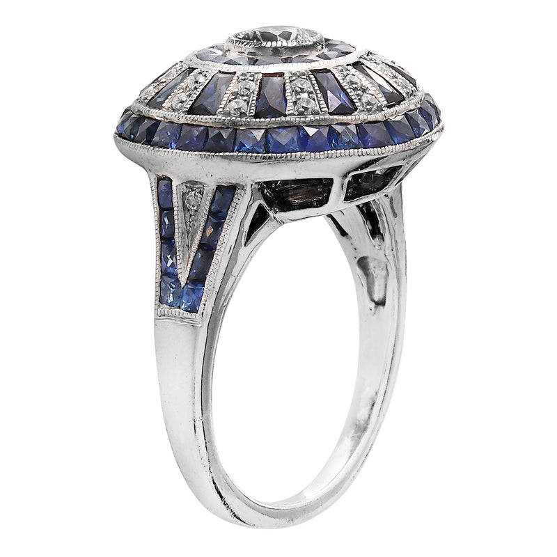 Art Deco Inspired Diamond & Sapphire Semi-Mount Ring