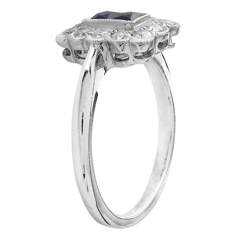 Diamond & Sapphire Princess Cut Center Mount Ring