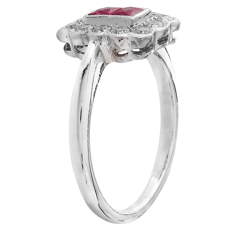 Diamond & Ruby Princess Cut Center Mount Ring