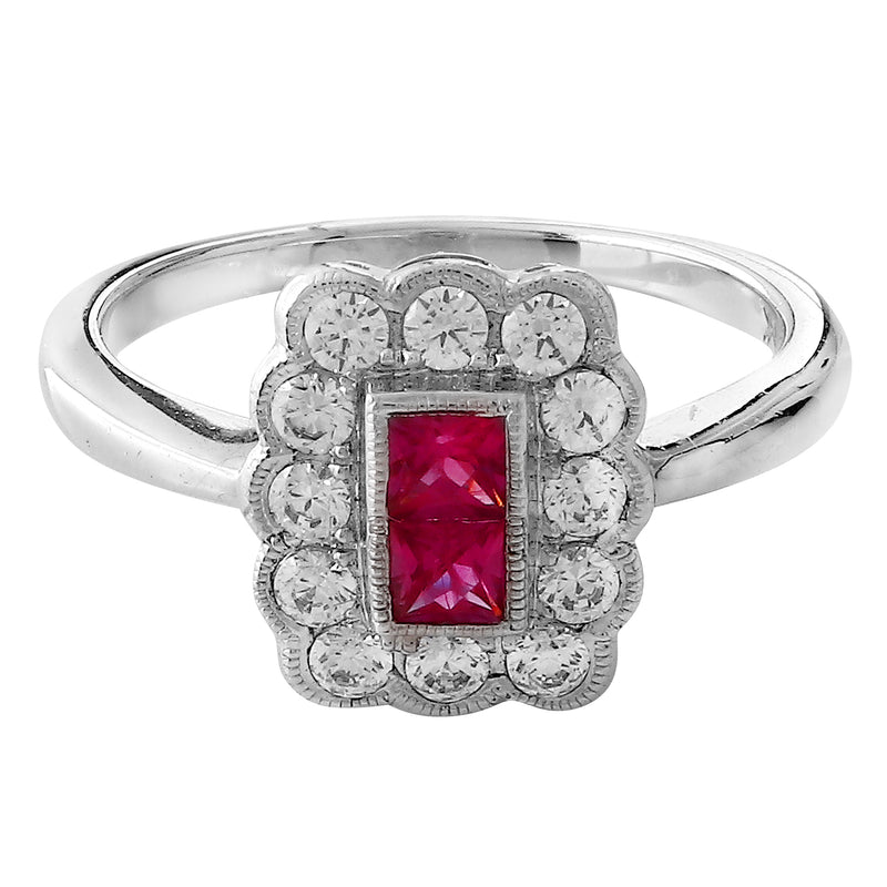 Diamond & Ruby Princess Cut Center Mount Ring