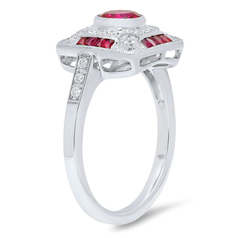 French Cut Ruby and Diamond Fashion Mount Ring