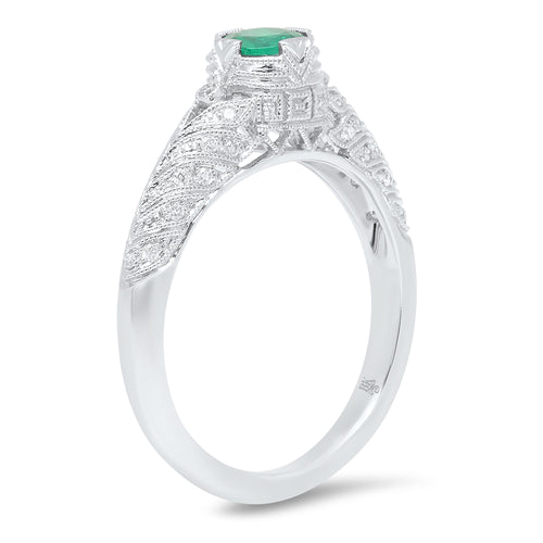 Vintage Inspired Diamond & Emerald Mount Ring