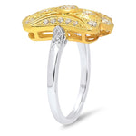 Vintage Inspired White & Yellow Gold Three Stone Mount Ring