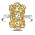 Vintage Inspired White & Yellow Gold Three Stone Mount Ring