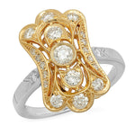 Vintage Inspired White & Yellow Gold Three Stone Mount Ring