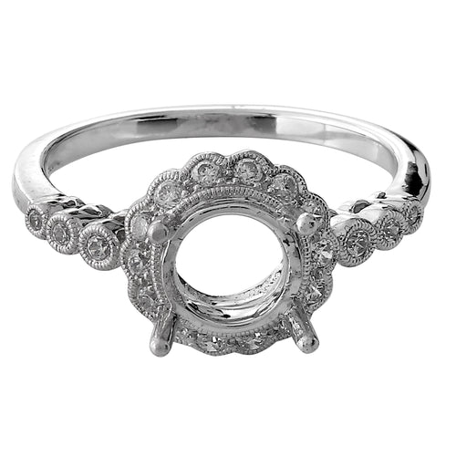 Flower Halo Engagement Semi-Mount Diamond Ring