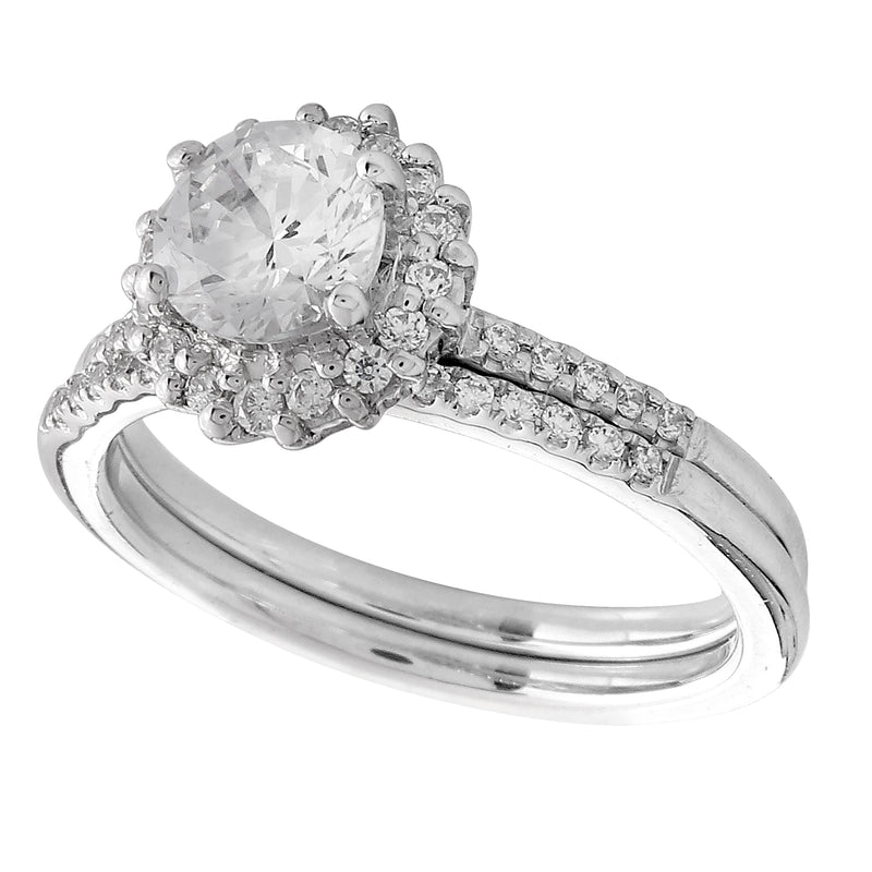 Diamond Halo Engagement Semi-Mount with Matching Diamond Band