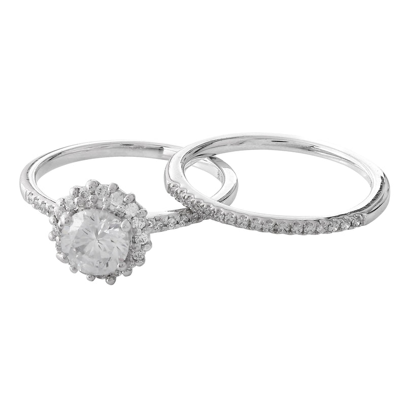 Diamond Halo Engagement Semi-Mount with Matching Diamond Band