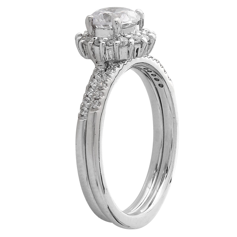 Diamond Halo Engagement Semi-Mount with Matching Diamond Band