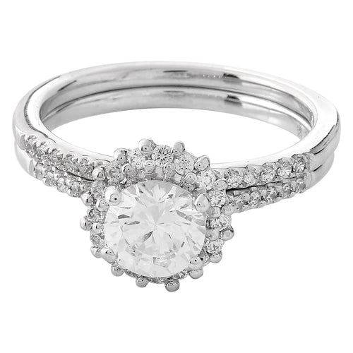 Diamond Halo Engagement Semi-Mount with Matching Diamond Band