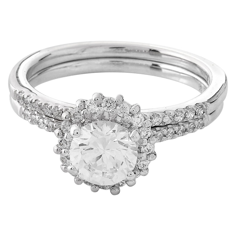 Diamond Halo Engagement Semi-Mount with Matching Diamond Band