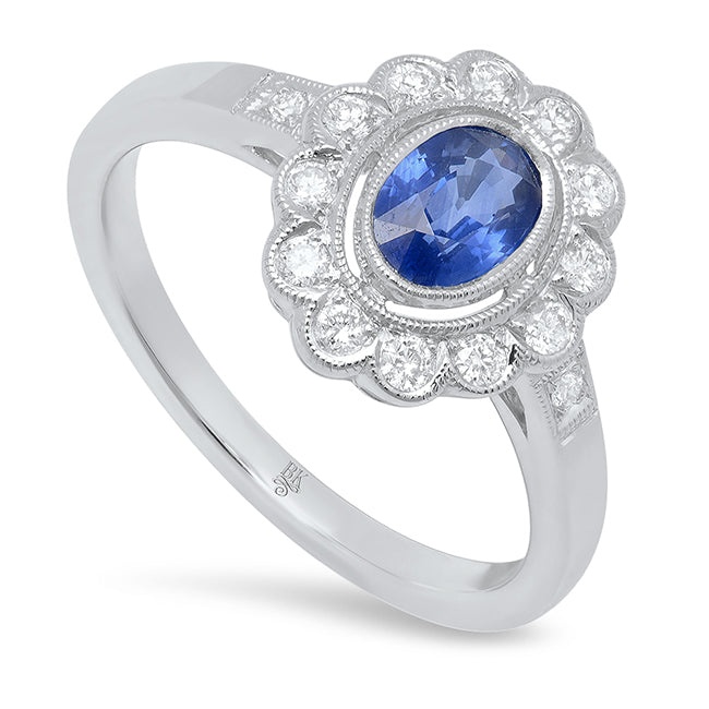 Diamond & Sapphire Semi-Mount Halo Ring