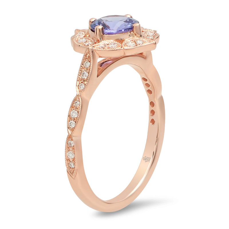 Vintage Inspired Diamond & Tanzanite Center Mount Ring