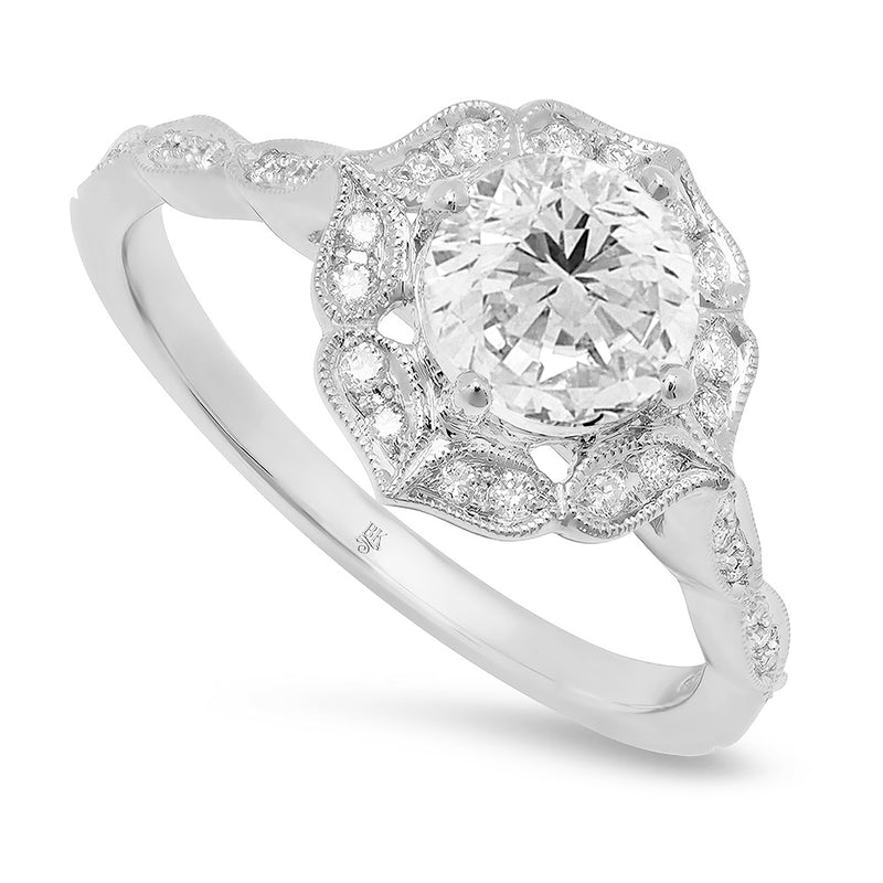 Vintage Inspired Diamond & Semi-Mount Center Ring