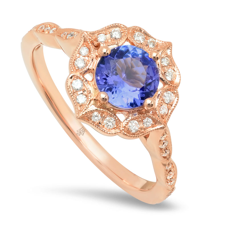 Vintage Inspired Diamond & Tanzanite Center Mount Ring