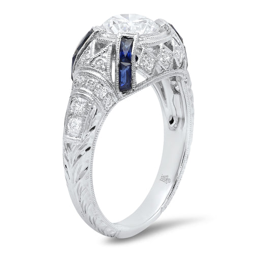 Vintage Inspired Diamond & Sapphire Semi-Mount Ring