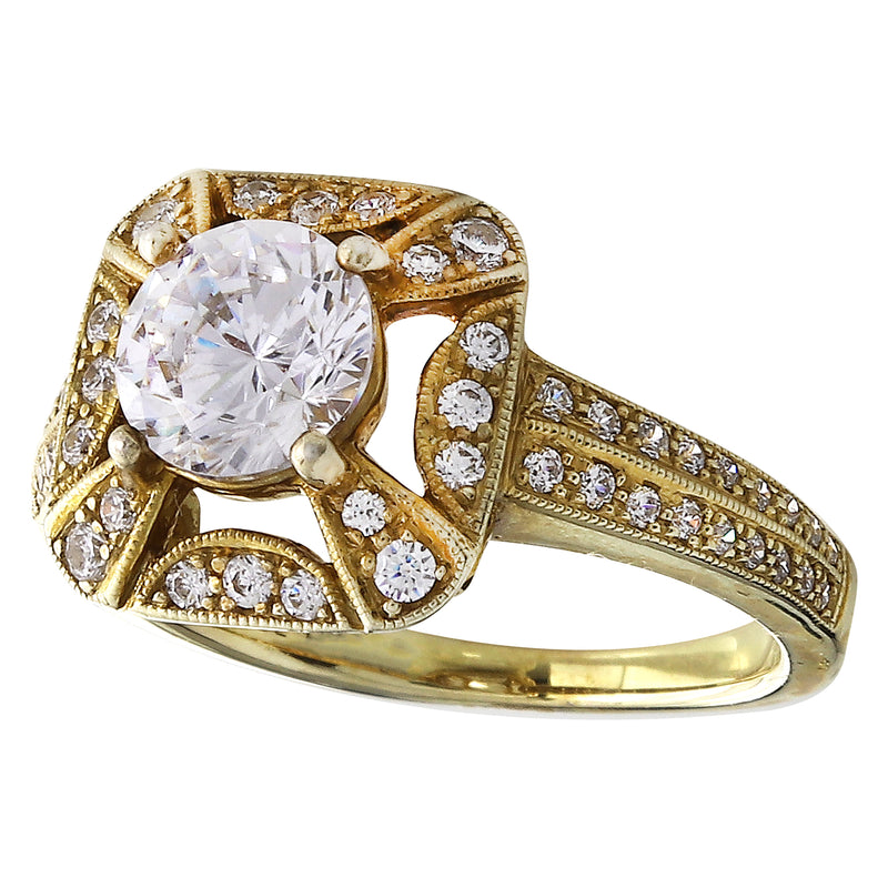 Vintage Inspired Round Engagement Semi-Mount Ring