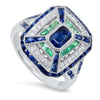 Art Deco Inspired Diamond, Sapphire, and Emerald Semi-Mount Ring