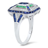 Art Deco Inspired Diamond, Sapphire, and Emerald Semi-Mount Ring