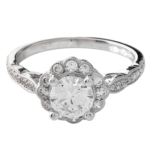 Diamond Flower Halo Engagement Semi-Mount Ring