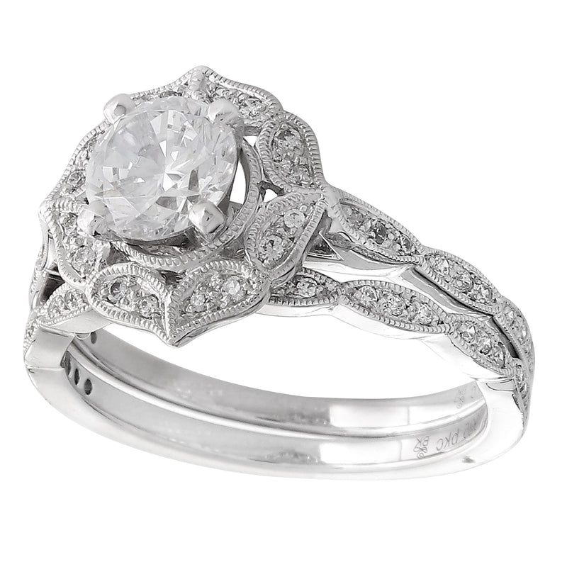 Floral Diamond Halo Engagement Semi-Mount Set