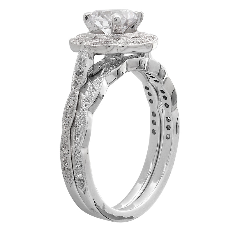 Floral Diamond Halo Engagement Semi-Mount Set