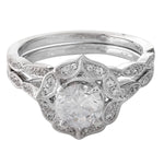 Floral Diamond Halo Engagement Semi-Mount Set