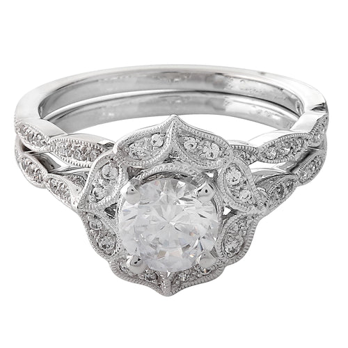 Floral Diamond Halo Engagement Semi-Mount Set