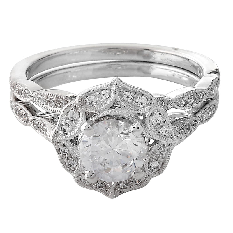 Floral Diamond Halo Engagement Semi-Mount Set