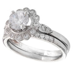 Diamond Flower Halo Engagement Semi-Mount Set