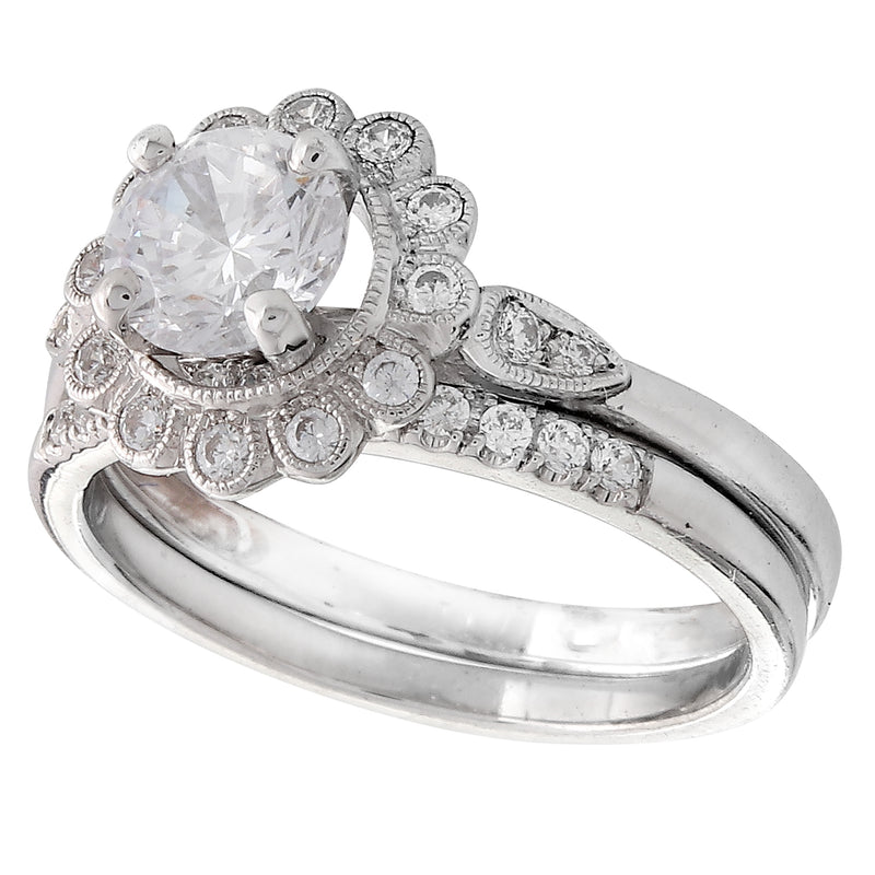 Diamond Flower Halo Engagement Semi-Mount Set
