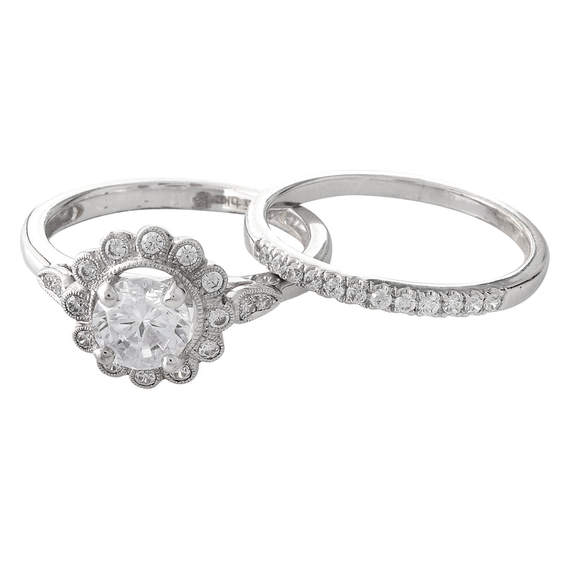 Diamond Flower Halo Engagement Semi-Mount Set