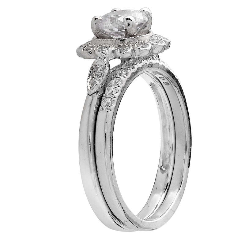 Diamond Flower Halo Engagement Semi-Mount Set