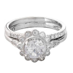 Diamond Flower Halo Engagement Semi-Mount Set