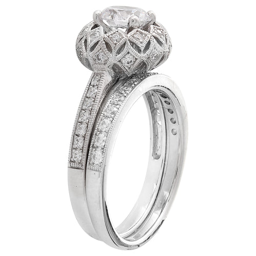 Diamond Flower Halo Engagement Semi-Mount Set