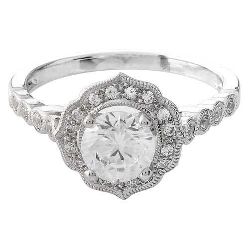 Diamond Halo Engagement Semi-Mount Ring