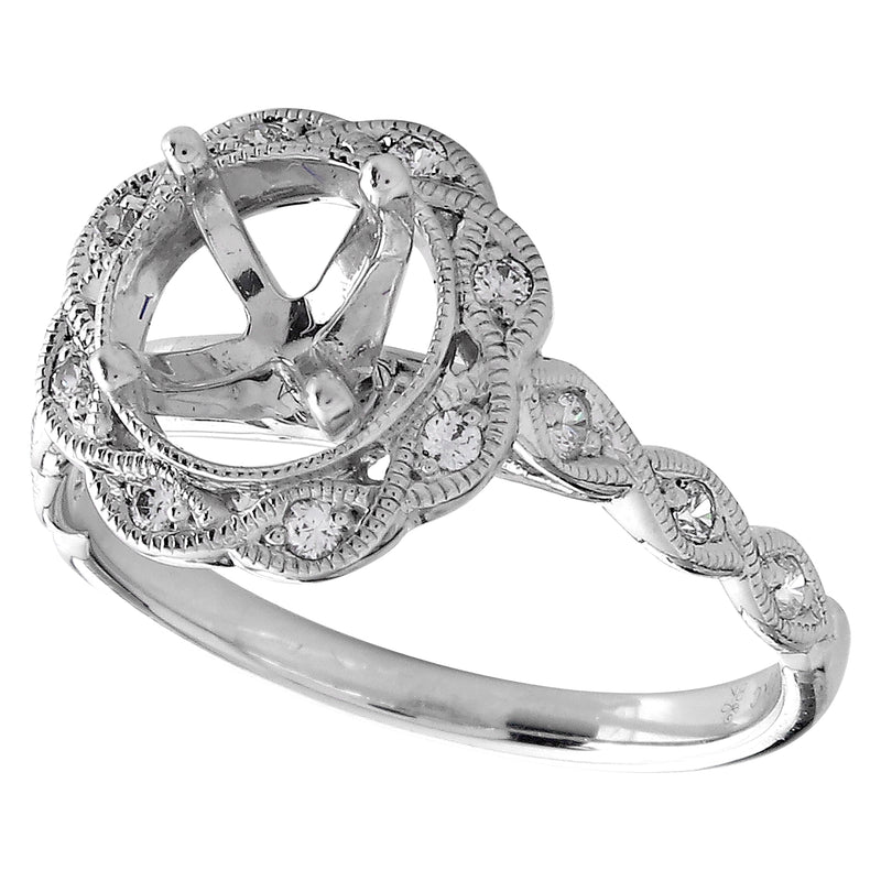 White Gold Diamond Halo Semi-Mount Ring