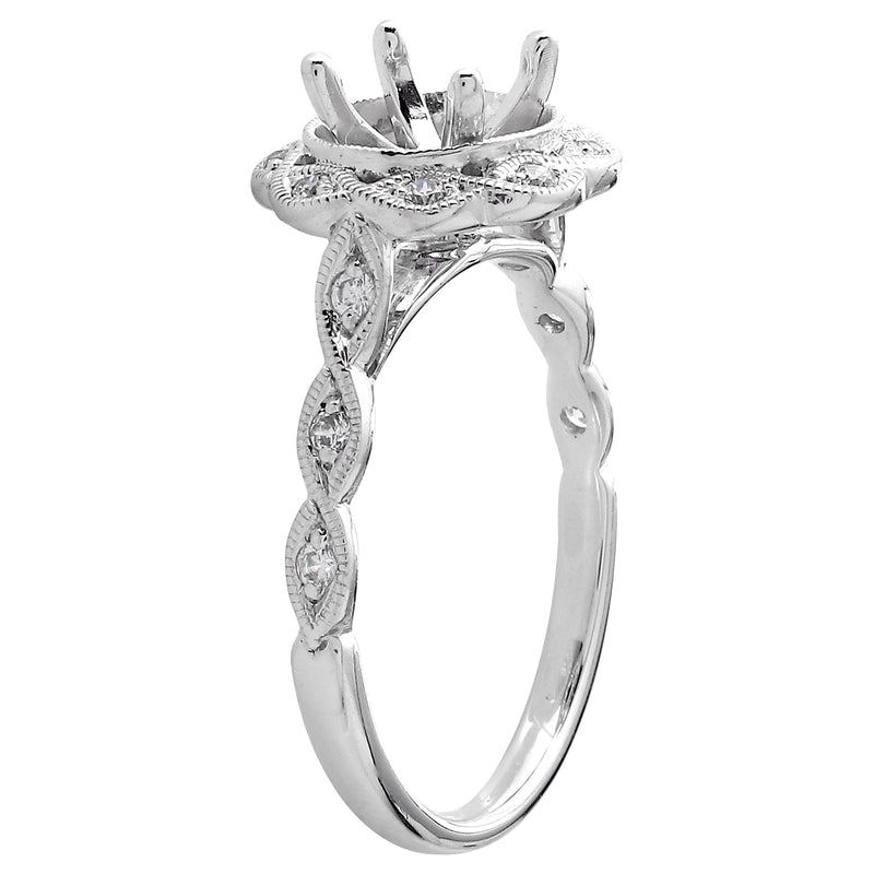 White Gold Diamond Halo Semi-Mount Ring