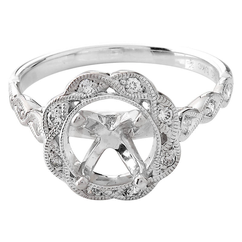 White Gold Diamond Halo Semi-Mount Ring
